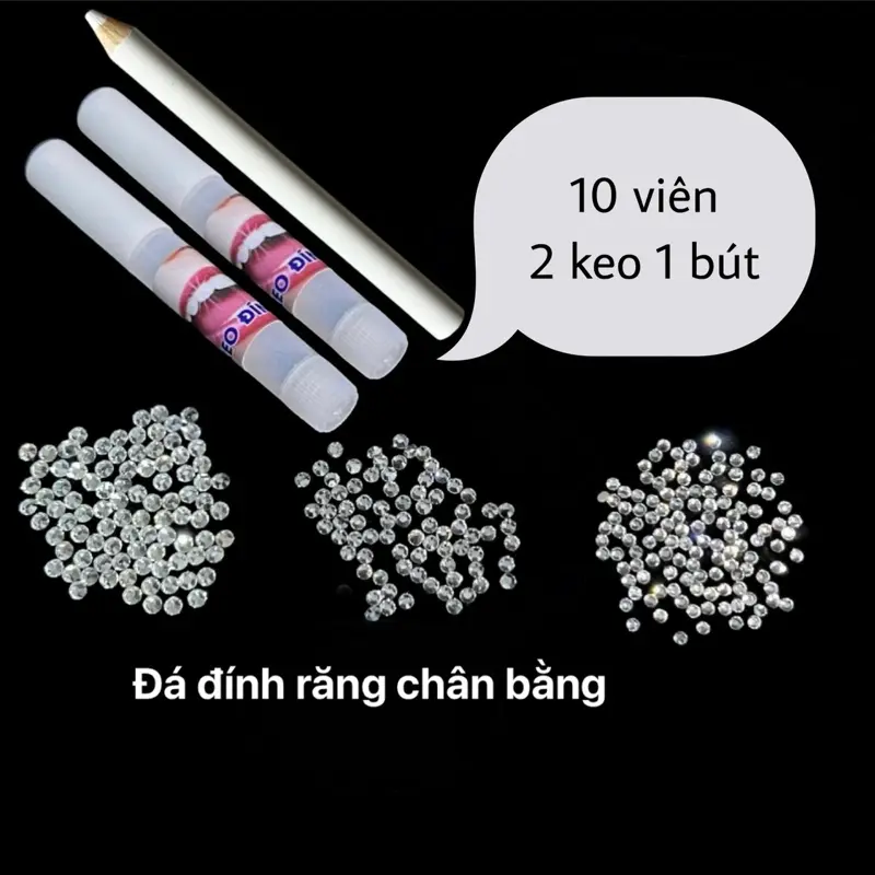 Set 10v Đá Đính Răng kèm 2 Keo 1 đính Bút đính( đá chân bằng)