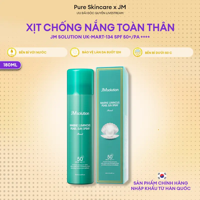 JMsolution Hàn Quốc là dòng sản phẩm xịt chống nắng SPF50+ trắng da và giữ ẩm thích hợp sử dụng cho toàn thân Sản phẩm có kết cấu nhẹ nhàng không nhờn dính bioreuv 1