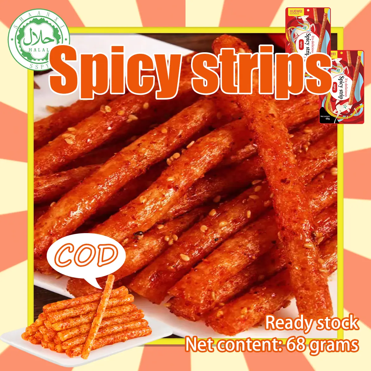 [HALAL] Spicy LATIAO Makananringan snack camilan spicy strips pedas Quickly Shipping (68g/pack) [READY STOCK] Food Chilli Bag Chili Tahu