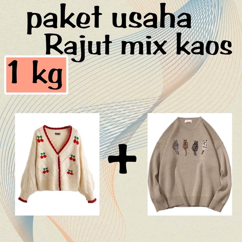 paket usaha rajut mix kaos 1 kg isi 6-8 psc, rajut tebal, rajut tipis, kaos lengan panjang, kaos lengan pendek, rajut wanita murah, kaos wanita murah, Knitwear, Cardigan, baju katun, baju rajut, COD 0