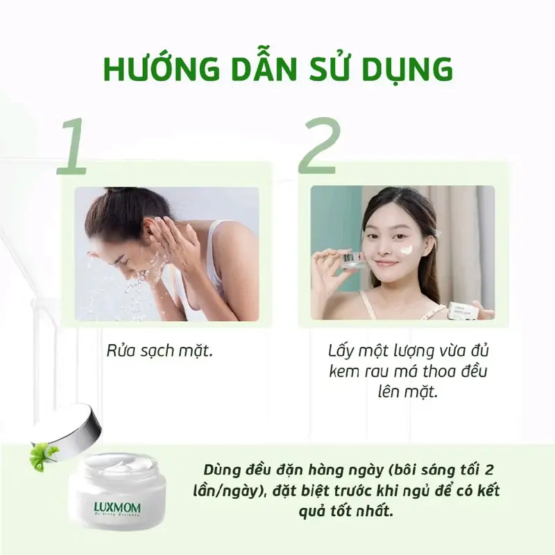 ( Mua 1 Tặng 1 )Kem Rau Má Luxmom tặng sữa rửa mặt luxmom 20ml - Dưỡng Trắng , Hỗ Trợ Mờ Thâm Nám , Ngăn Ngừa Mụn , Giúp Da Căng Mịn Làm Đẹp Da Dưỡng Ẩm Da 2