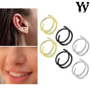 YY 1 Buah 20G/18G Nose Rings Stainless Steel Nose Piercing Double Hoop Nose Ring 8mm 10mm Helix Conch Cartilage Piercing Earrings