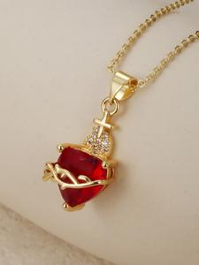 Collar colgante vintage con cruz y corazón de zircón, joyería elegante y a la moda para mujer, regalo perfecto para el Día de San Valentín, Accesorio Brillante Y Con Estilo