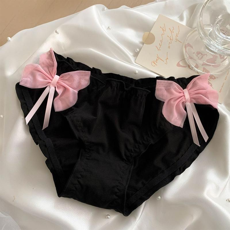 Quần Lót Ren Cotton, Phong Cách Gợi Cảm, Dành Cho Nữ, Màu Đen, Cạp Thấp, Nơ Màu Hồng Ngọt Ngào Thiết Kế Dễ Thương Khoét Lỗ, Thoáng Khí Và Thoải Mái, Thích Hợp Cho Bé Gái, Đồ Lót 6