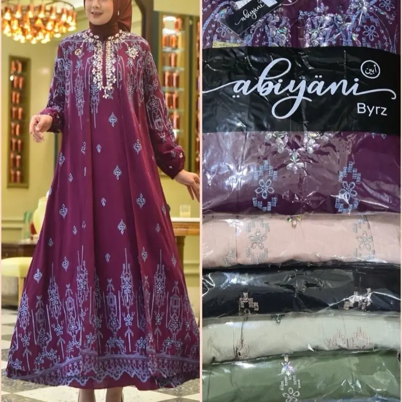 Dress Abiyani crespo double layer payet 3D Gamis Muslim