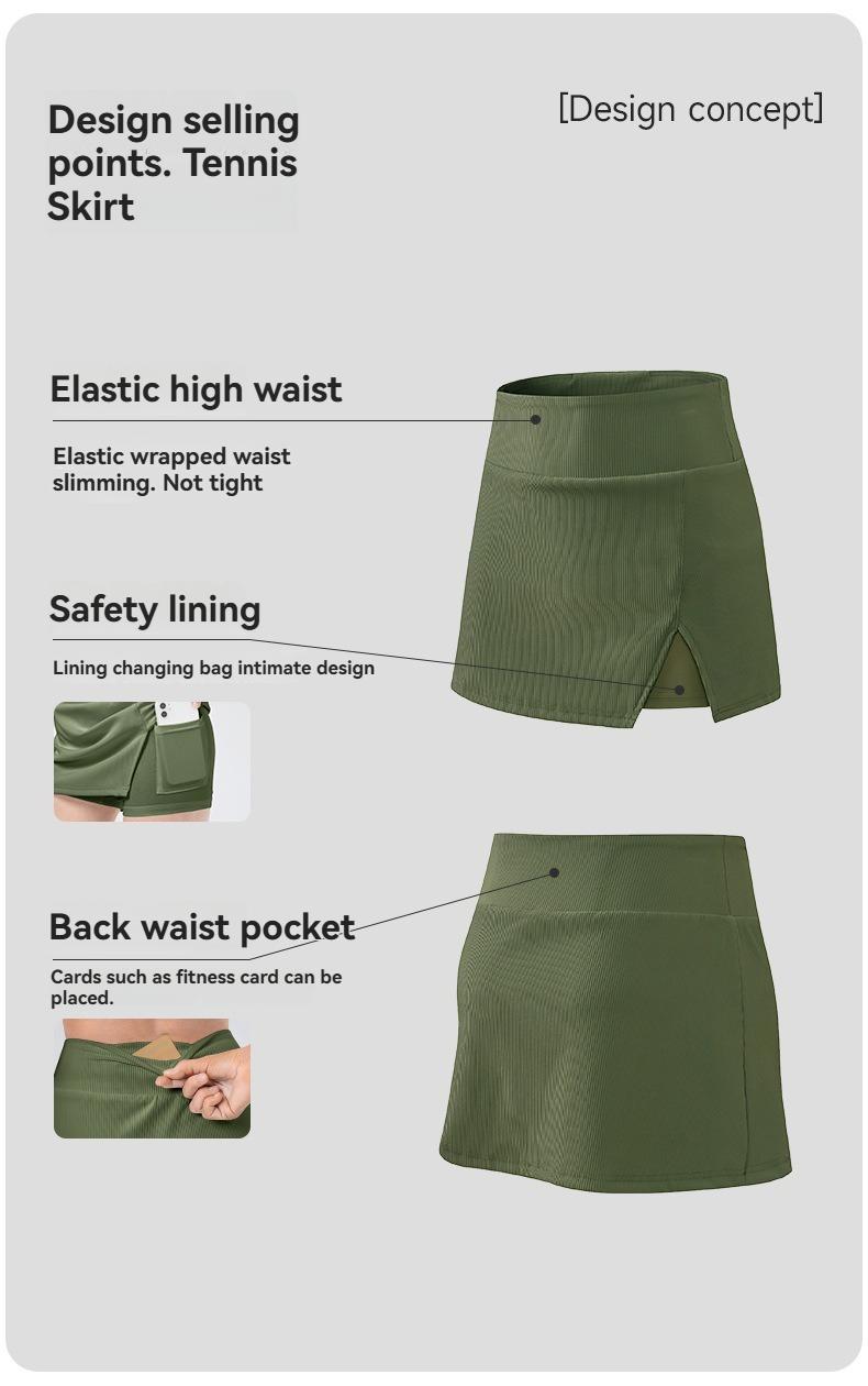 Product Introduction of JUM Tight stretch tennis skirt anti-slip High waisted sports Yoga fitness golf short culottes pocket  tennis miniskirt alix earle 3