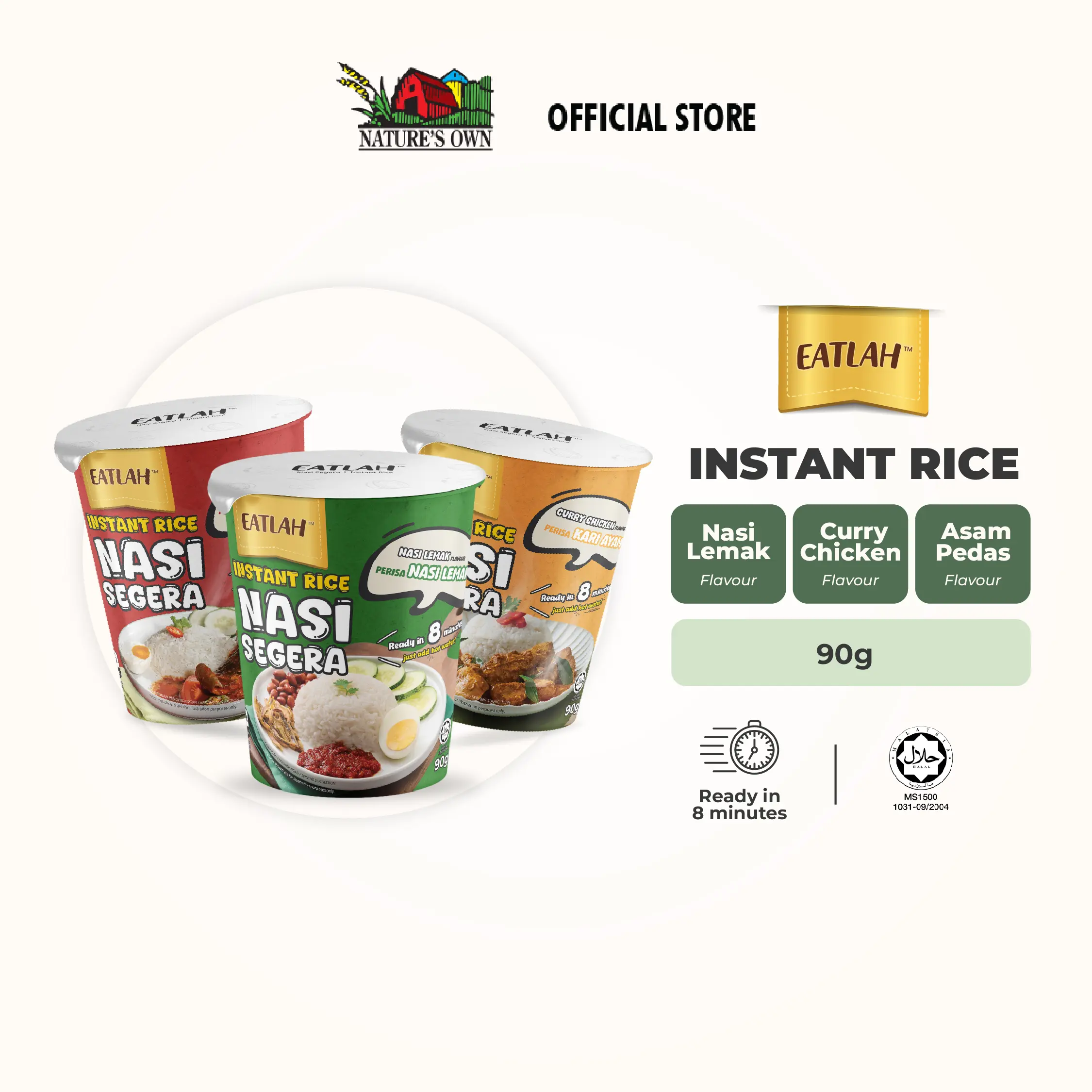 EATLAH Nasi Segera - 1 x 90g, Makanan Siap Saji - Food Rice Meal
