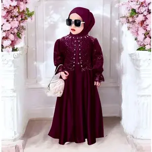 Arumi Kids Gamis Anak Brukat Mix Payet Gamis Anak Perempuan Model Terbaru Baju Lebaran Anak Cewek Muslim Syari Dress Warna Burgundy Hitam Mocca