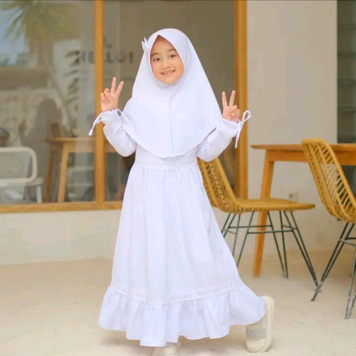 gamis anak perempuan manasik anak muslim perempuan 3-10th Baju Syari Katun Lembut Nyaman Dress Kerudung 6