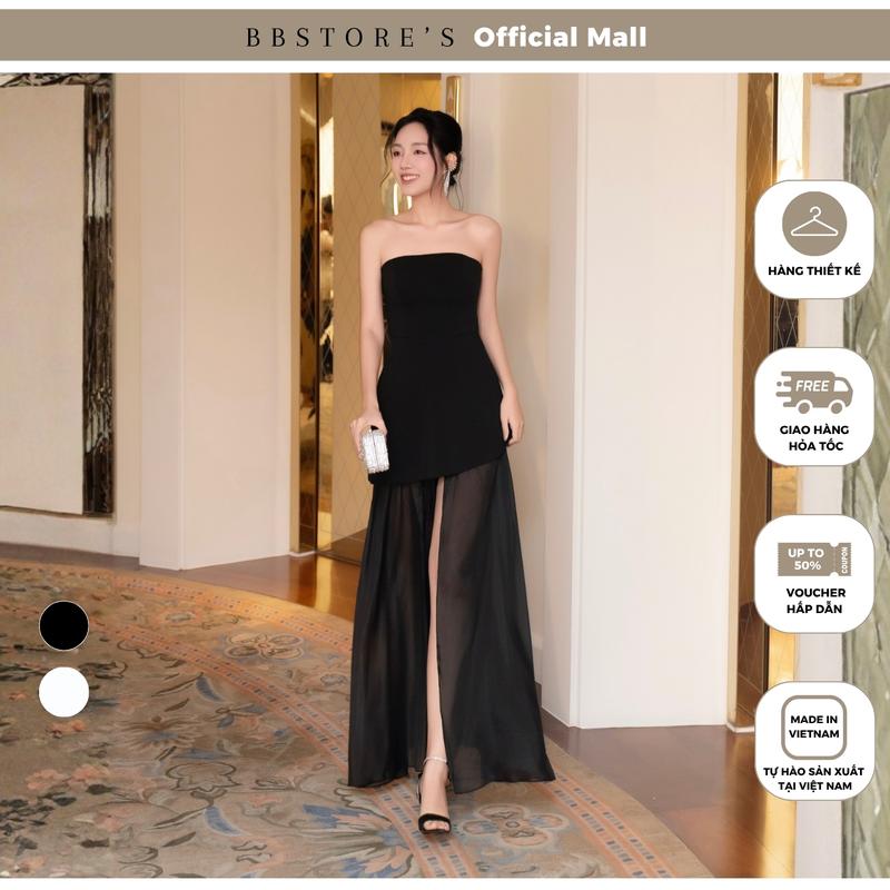 BBSTORE'S Đầm Dài Chất Thun Cotton Dài Xẻ Tà Form Body Cúp Ngực Sang Trọng Màu Đen Trắng Đi Tiệc (không kèm khăn choàng) - D4390B