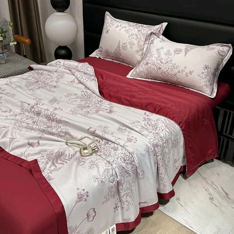   TẶNG VỎ GỐI ÔM  Bộ chăn ga gối LỤA THÁI 9D Tomato Bedding mềm mịn mát - chăn chần bông mỏng cho mùa hè ga giường và 2 vỏ gối nằm 