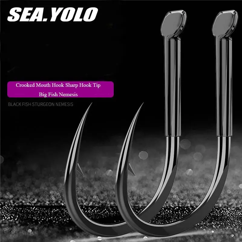 Sea.Yolo Black High Carbon Steel Fishing Hook Large Hook Carp Crooked Mouth Hook Fishing Accessories Barbed Fishhook From Japan