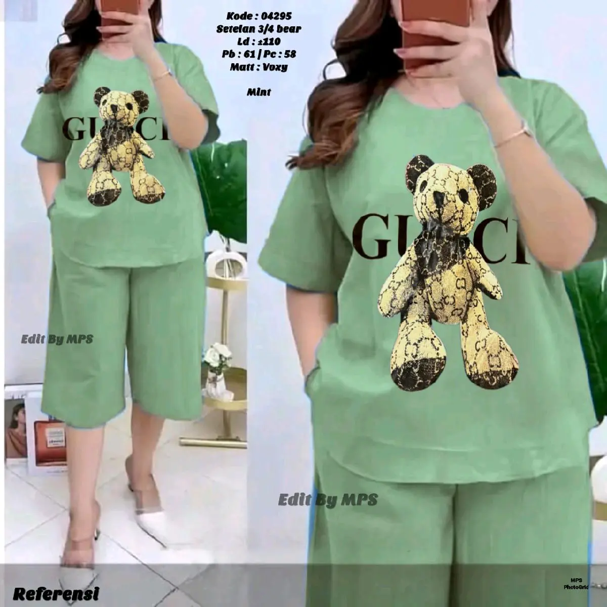 Setelan 3/4 bear Baju Wanita Katun Dewasa