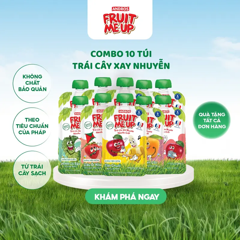 Combo 10 Túi Trái Cây Xay Nhuyễn -  Bữa Phụ Trái Cây Nghiền Nhuyễn Mịn - ANDROS FRUIT ME UP - 90gx10 1