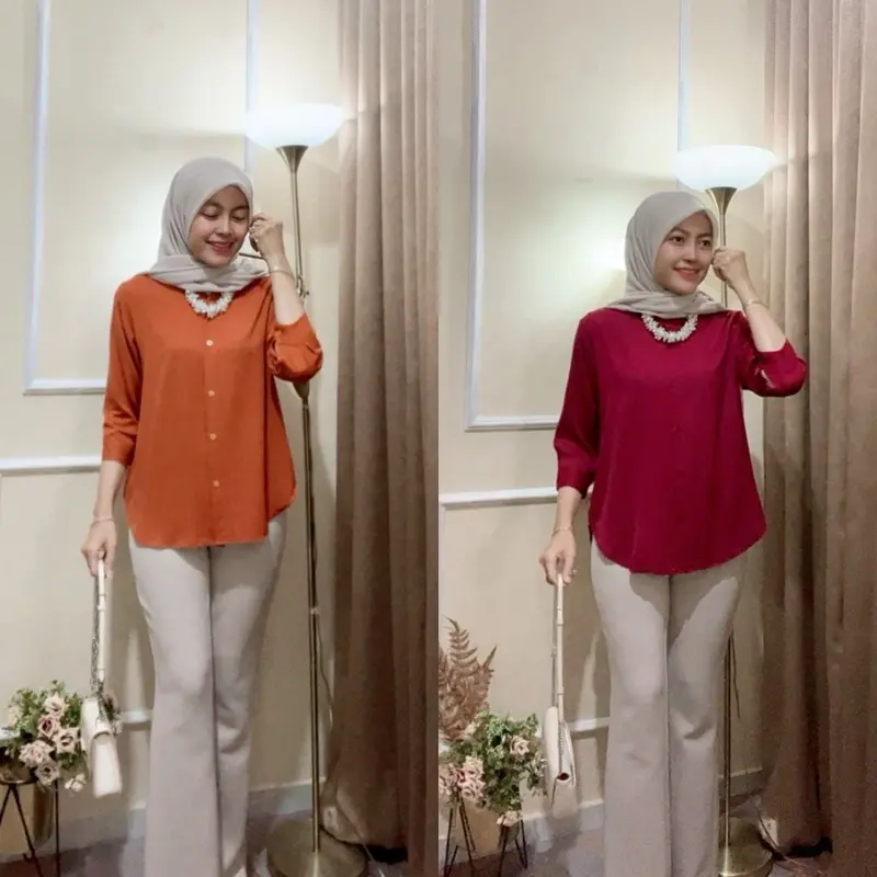 Kemeja Atasan Kantor Wanita Polos Big Size L XL XXL Jumbo Oversize Baju Kerja Casual Basic Viral