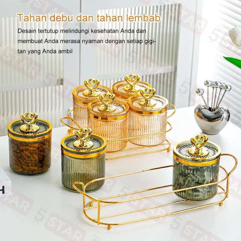 【Flash Sale】5STAR Set Toples Gold & Nampan Mewah - Guci & Kotak Penyimpanan Kue, Camilan, Dapur, Set Tangki Segel Plastik, Desain Elegan untuk Lebaran 7