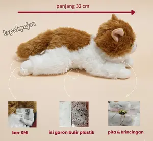 Boneka Lying Cat Ukuran S dengan Bahan Rasfur Bulu 10mm dan Isi Full Dacron Grade A - Dolls, Toys