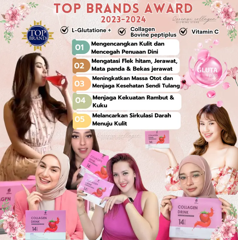 [ 2 Box ] Queensi Collagen Drink With Collagen Bovine Peptiplus Vitamin C & L-Glutatione Minuman Pemutih Badan Permanen ORIGINAL kapsul  pemutih 8