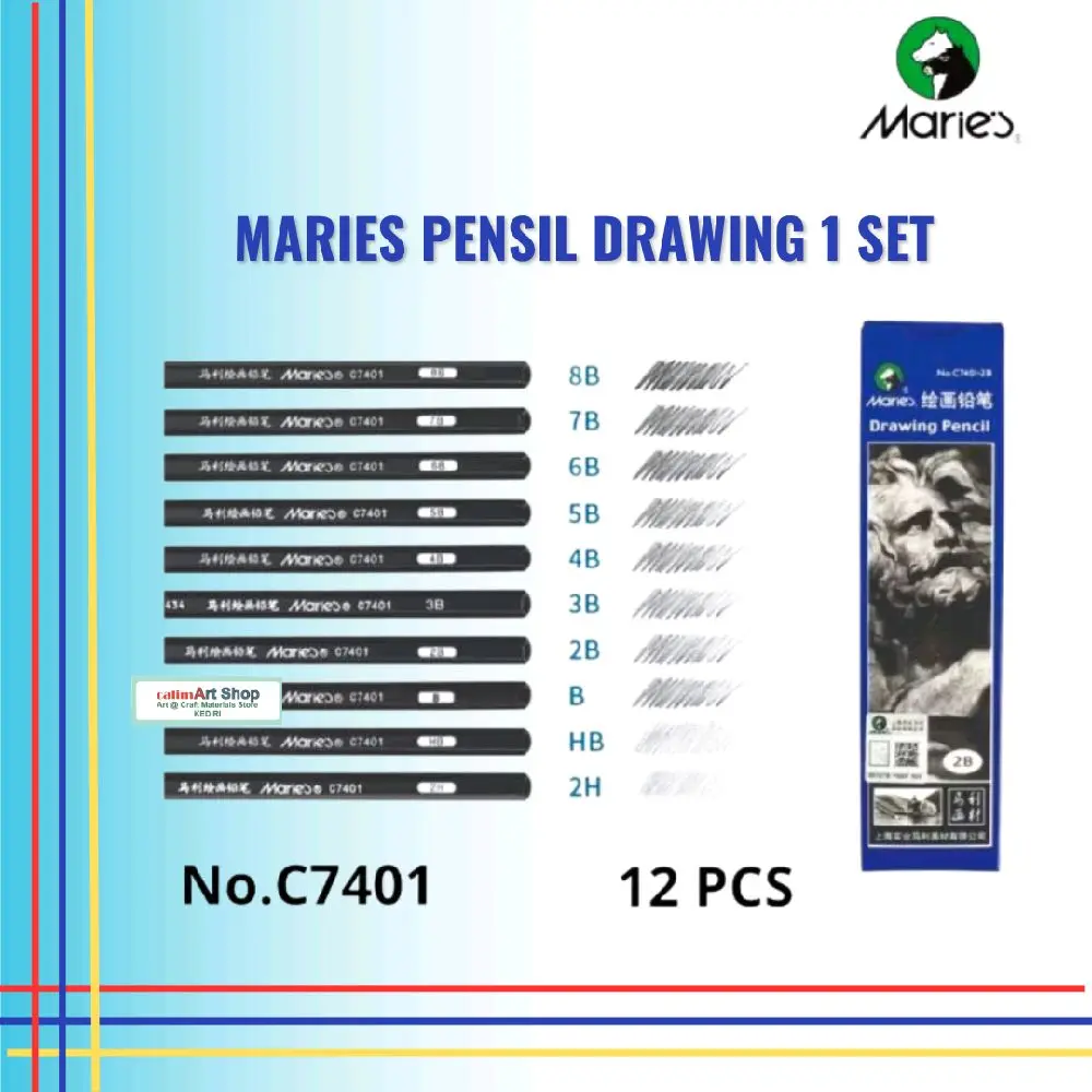 C7401 Pensil Gambar Maries Drawing Pencil Set 12pcs 2H-12B