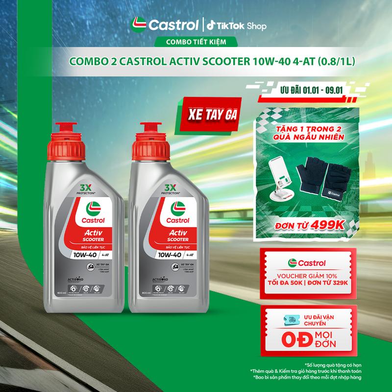  Combo 2 Dầu nhớt xe tay ga Castrol ACTIV SCOOTER 10W-40 4-AT 0.8 1L 