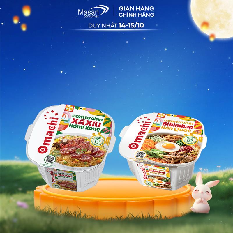 Combo 2 Cơm Omachi xá xíu kiểu Hong Kong hộp x 181 gr/ Bibimbap kiểu Hàn Quốc hộp x 192 gr