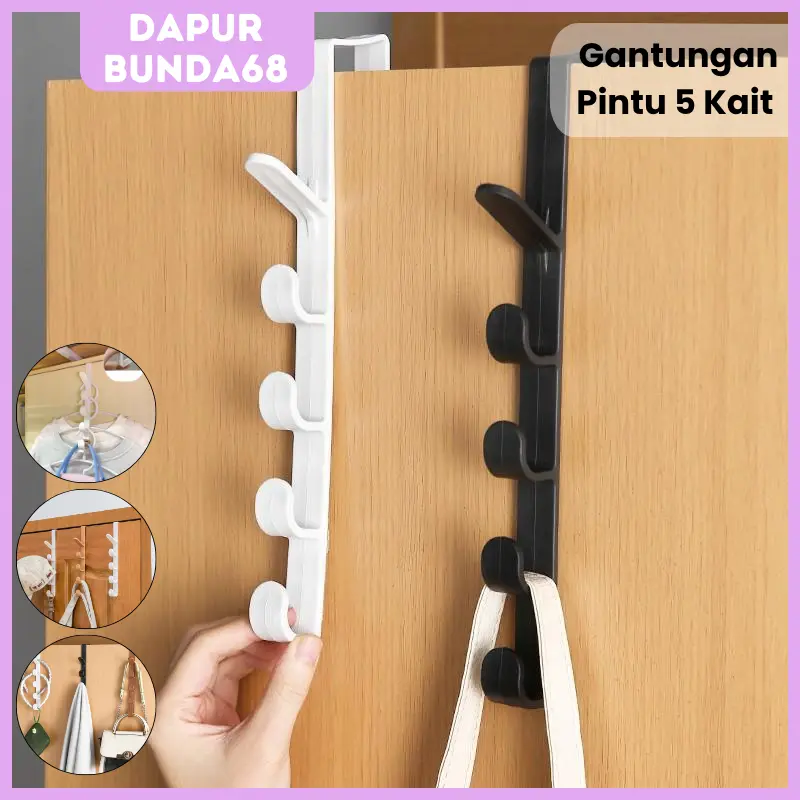 DB68 Gantungan Baju Belakang Pintu 5 Kait Tanpa Paku Hanger Gantungan Baju Tas Topi 5 Hook Serbaguna / Deretan Pengait Panjang DiBelakang Pintu Gantungan Tas Bebas Pelubang Pengait Lemari Pakaian Tempat Penyimpanan Topi Tas