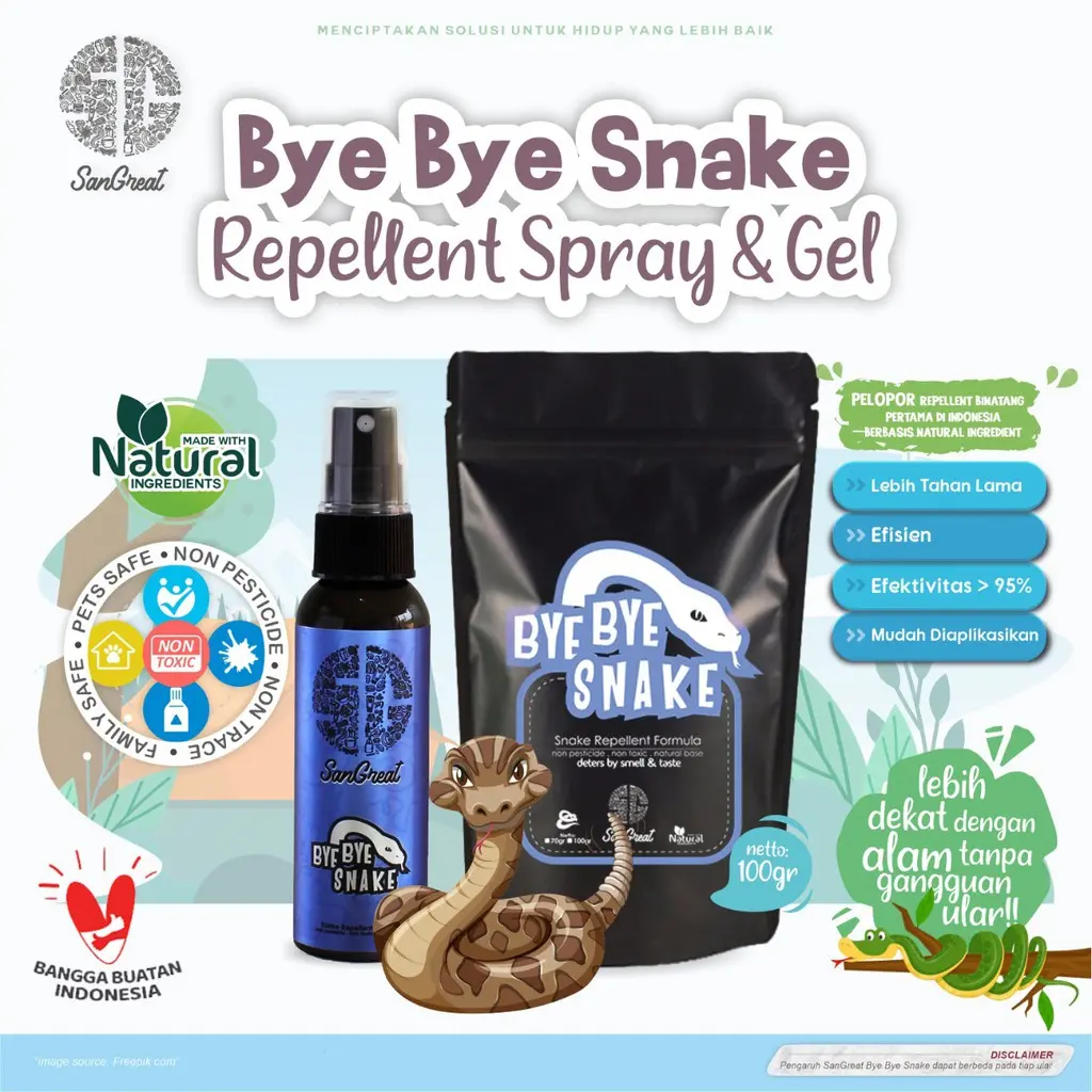 Anti ular alat pengusir ular alami non pestisida SanGreat Bye Snake gel & Spray aman