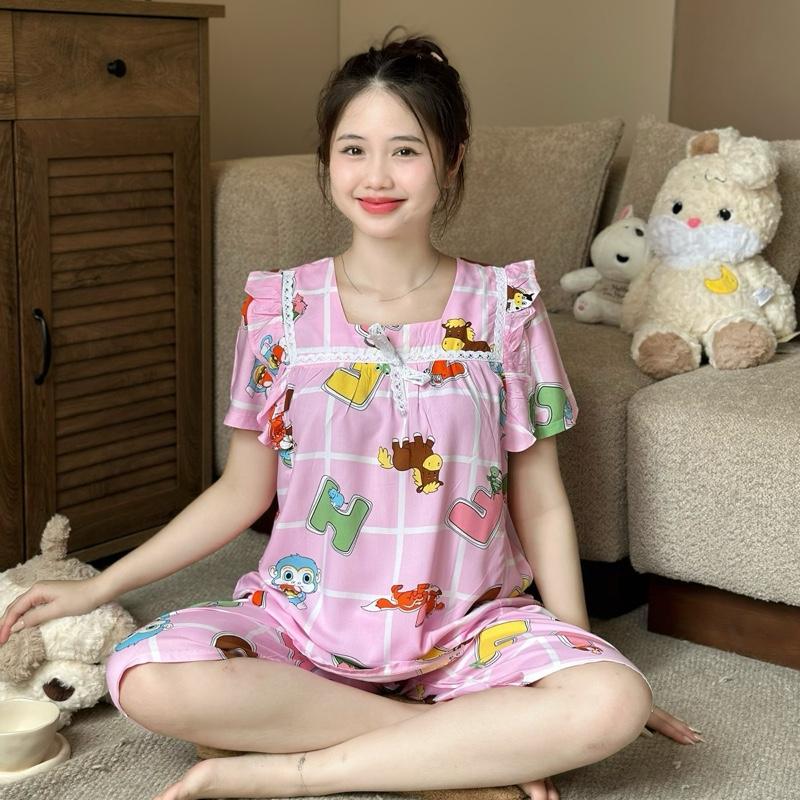 Bộ đồ bầu vải tôn thái LỮNG CỔ VUÔNG BÈO mặc cả bầu và sau sinh