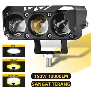 【Garansi 10 tahun】Spotlight Lampu Tembak Sorot Laser LED Foglamp SQL 3 Mata Waterproof Univesal Putih Kuning 12-24V Lampu Tembak Mobil Dan Motor