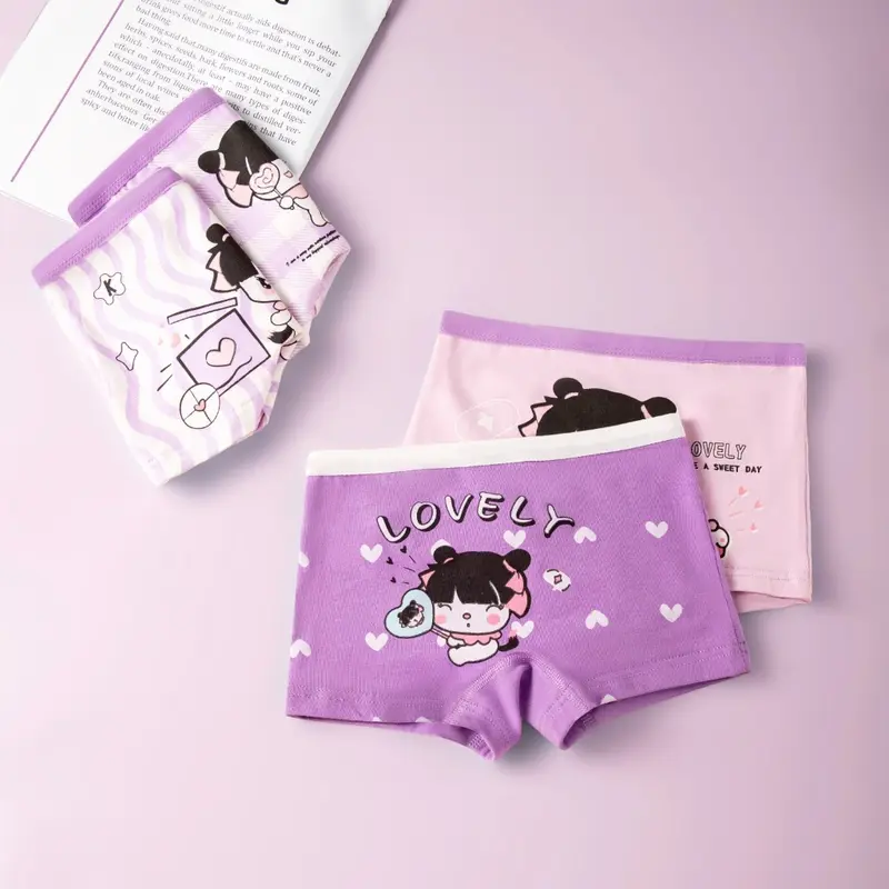 YEPPEO~CD1767 Celana Dalam Boxer Anak Perempuan CD Bahan Katun Motif Kartun Ungu Pink Kid Lucu Fashion 3