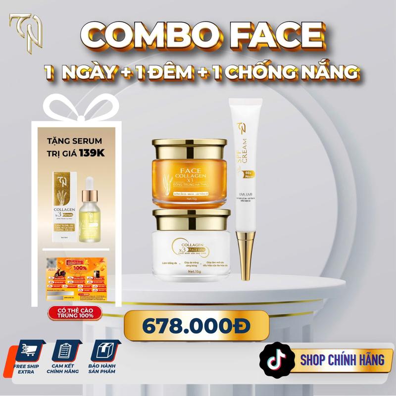 COMBO FACE NGÀY VÀ ĐÊM, MỸ PHẨM ĐÔNG ANH - KEM FACE NGÀY ĐÔNG TRÙNG HẠ THẢO, SERUM ĐÔNG TRÙNG HẠ THẢO, CHỐNG NẮNG SPF 50++ SỮA ONG CHÚA, KEM FACE ĐÊM SỮA ONG CHÚA
