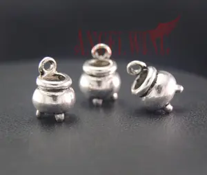 20pcs/Lot--12x9mm Cauldron Pendants Antique Silver Plated Witch