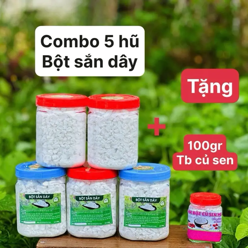 Bột sắn dây combo 5 hũ (2,5kg) Tặng 100gr Tinh bột củ sen Ba mẹ con Nhà Ngọc Đồ uống Chua