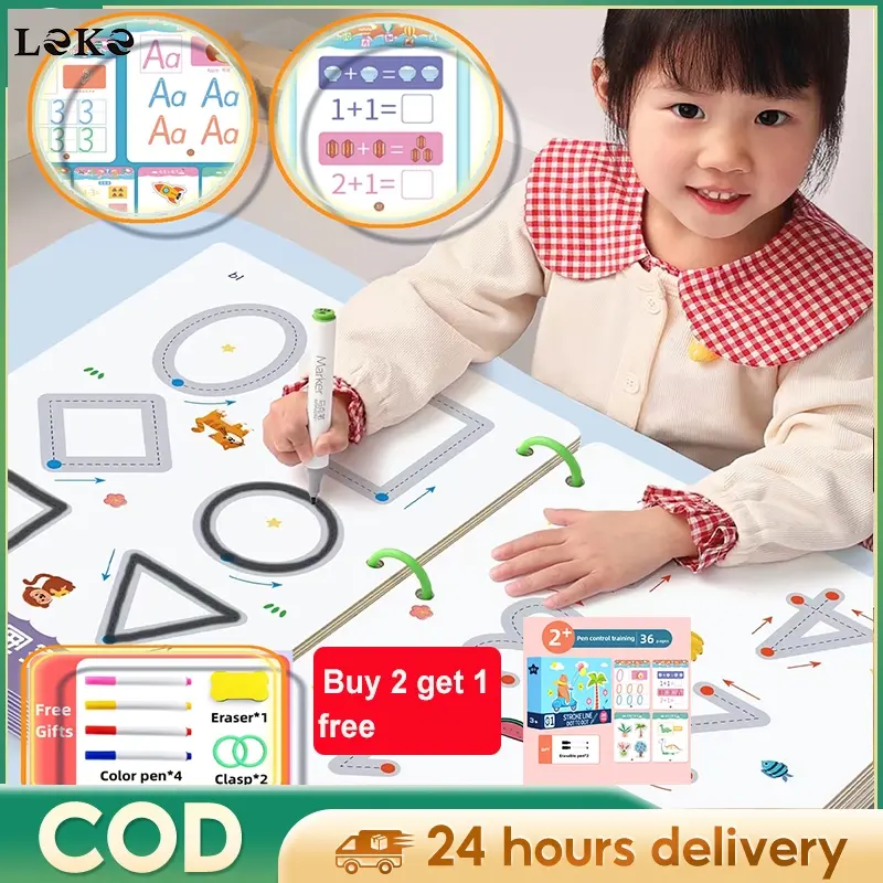 98 pages Tracing workbook for kid Preschool Kids Erasable Writing Materials For Kid Educational Toy Baby Children