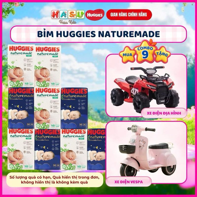 COMBO 9G Tã/ Bỉm Huggies Nature Made Ngày Đêm chống hăm hiệu quả, thấm hút tốt, khô thoáng size 0-20Kg