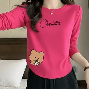 Acharne - Kaos Oblong Wanita Lengan Panjang Bahan Spandek Motif Bear COD