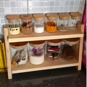 Rak kayu tempat bumbu dapur sederhana/rak susun kayu mahoni/rak dua susun