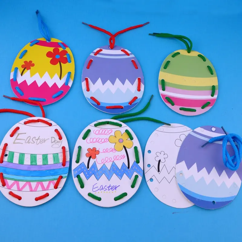 Easter DIY Craft Kit: Paintable Paper Eggs & Decorative Accessories for Kids' Creative Hanging Decorations