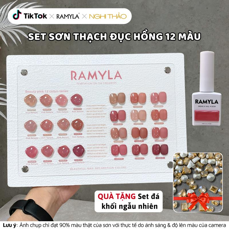  Set sơn gel thạch đục hồng RAMYLA 12 màu  Tặng set đá khối ngẫu nhiên  