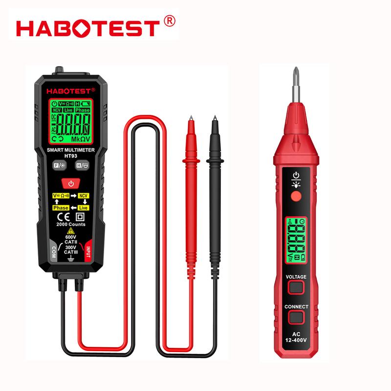 Đồng Hồ Vạn Năng Kỹ Thuật Số HABOTEST HT93 Đo Điện Áp AC DC 600V 2000 Số Đếm Phạm Vi Tự Động Điện Trở Liên Tục Kiểm Tra Dây Trực Tiếp Máy Dò Điện Áp AC HT91A Đo Điện Áp 12 ~ 400V Kiểu Bút Máy Kiểm Tra Điện Áp
