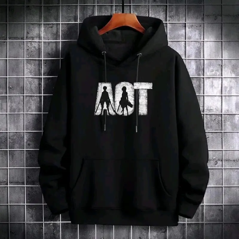 sweter hoodie anime attack on titan pria/wanita size m - xxl Dewasa Fleece Hitam Unisex