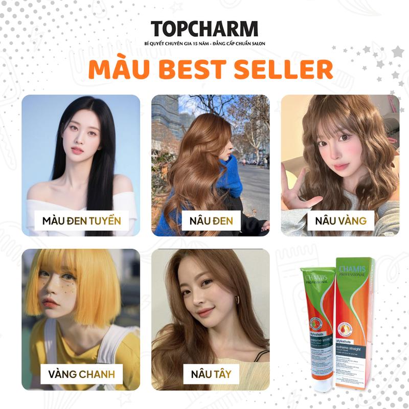 TOPCHARM Kem nhuộm tóc nâu tây nâu lanh hạt dẻ vàng đồng vàng tây Phủ Bạc tại nhà Chuẩn Salon CHAMIS 61 Không Tẩy Tóc kèm Oxy Gói Dưỡng. Đổi Màu Tóc Nữ Dưỡng Tóc