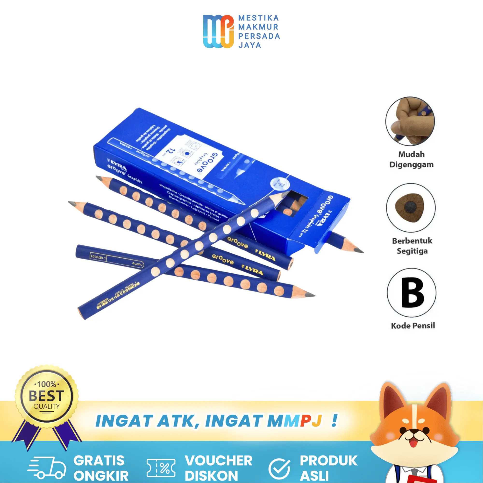 Lyra Pensil B Groove Graphite Jumbo Triangular Pencil - Untuk Anak Belajar Menulis 1870101