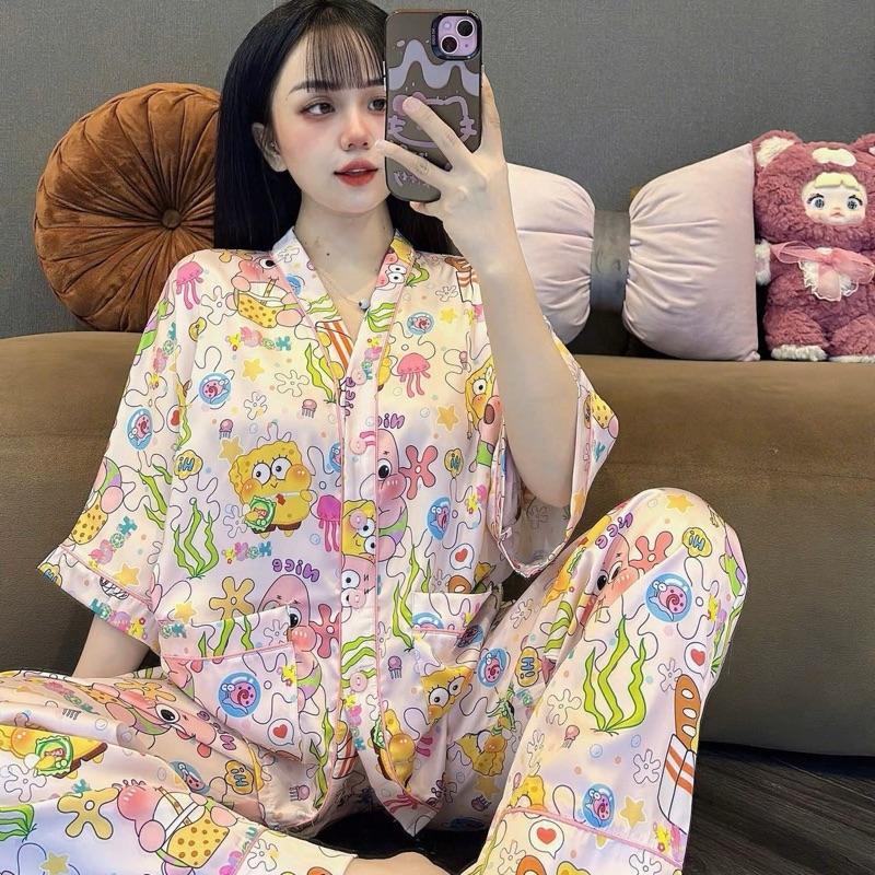 HL26 (4 size 40-105kg) BỘ PIJAMA NỮ TAY CÁNH DƠI QUẦN DÀI CỔ V -KÈM CỘT TÓC - FORM RỘNG