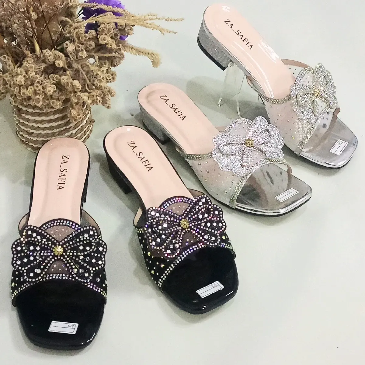 Za_SAFIA Sendal Wanita Hells Payet SN05 Kokop Hak 3cm - Karet Shoes