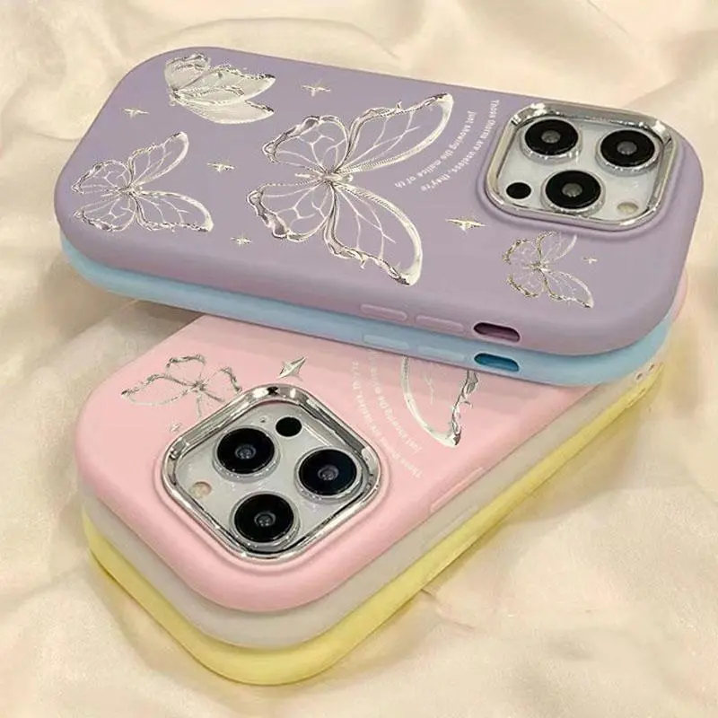 case IP 11 XR 12 13 14 15 7 8 XS plus Pro Max,Fashion Cute cartoon Silver Beautiful Butterfly,Durable couple gift Protective Indonesia Case for Girl 5