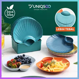 UNIQSOO Piring Makan 2 in 1 Tempat Saus Kecap bentuk Kerang / Piring Makan Souvenir / Piring Makan Serbaguna / Tempat Snack BPA FREE PZ002