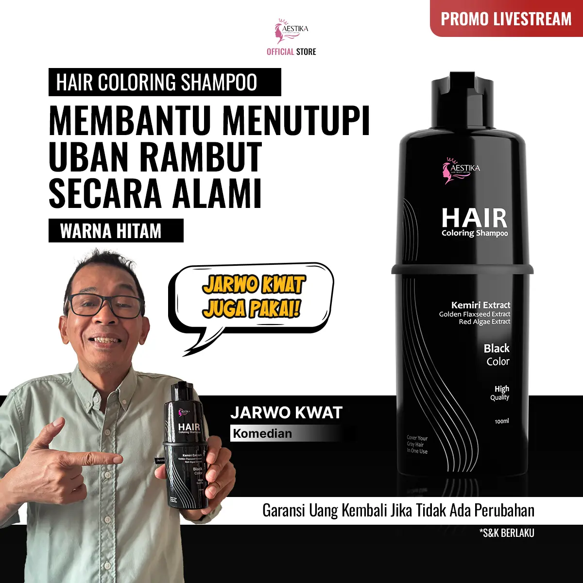 [Promo Live] Aestika Black Shampo penghitam rambut beruban 1 Pcs- Black hair coloring shampoo, Menghitamkan rambut, Menghitamkan uban, Warna Tahan Lama Extract