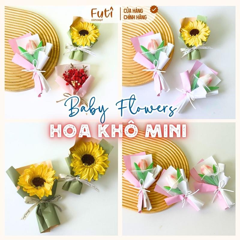 Bó Hoa Baby Khô Mini Hoa Hướng Dương Hoa Tulip Hoa Cẩm Tú Cầu Khô Nhiều Màu Nguyên Liệu Làm Đồ Handmade Hoa Thật Ép Khô