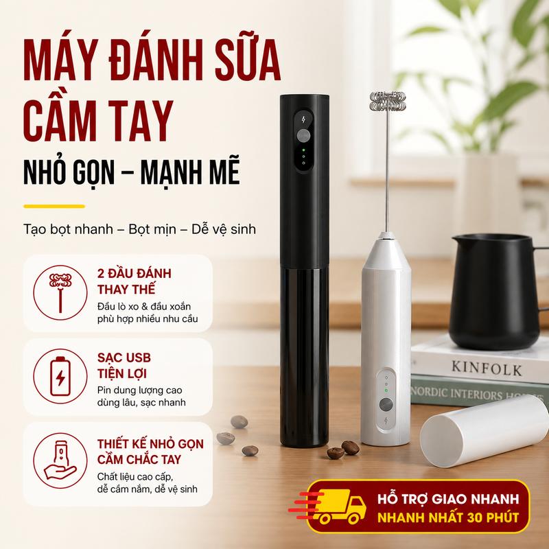 Máy đánh sữa bằng điện Máy tạo bọt cà phê cầm tay Động cơ mạnh mẽ 3 mức điều chỉnh tốc độ Siêu êm Dành cho cà phê tự pha Đánh trứng Thực phẩm ăn dặm